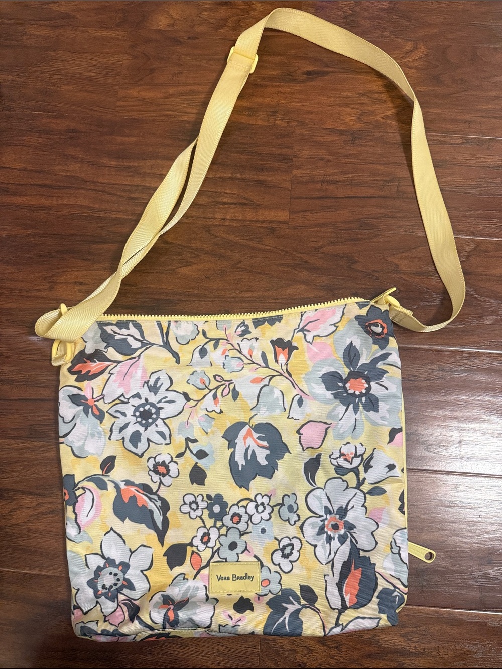 Vera Bradley Yellow Floral Crossbody with Pink and Gray Accents